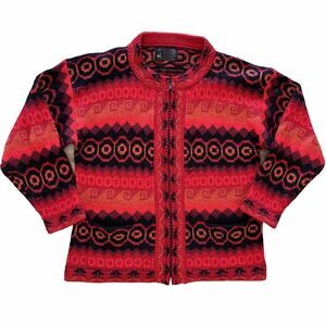Vintage Artesanias Inka 100% Alpaca Fair Isle Patterned Red Knit Sweater Size M